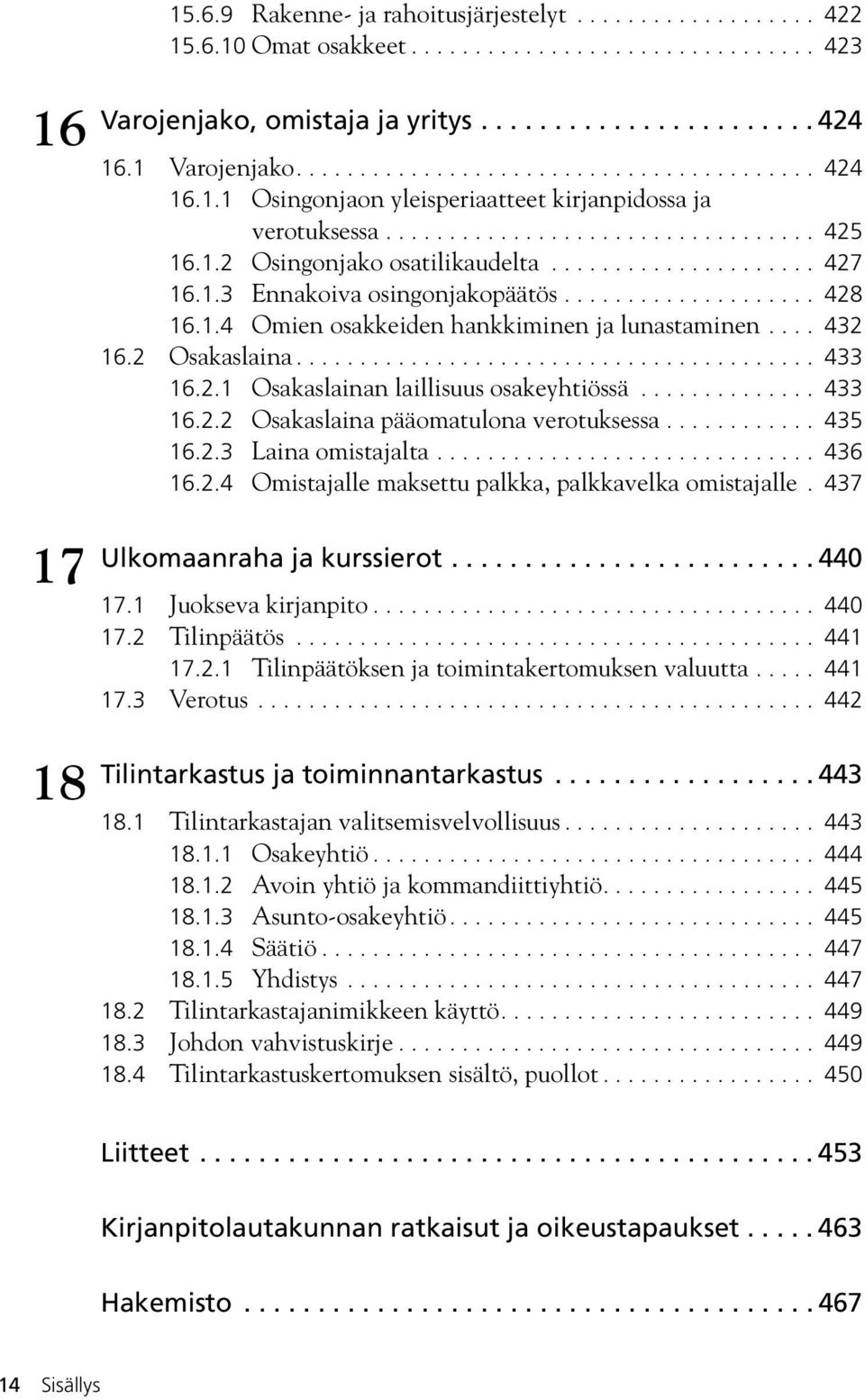 .................... 427 16.1.3 Ennakoiva osingonjakopäätös.................... 428 16.1.4 Omien osakkeiden hankkiminen ja lunastaminen.... 432 16.2 Osakaslaina......................................... 433 16.