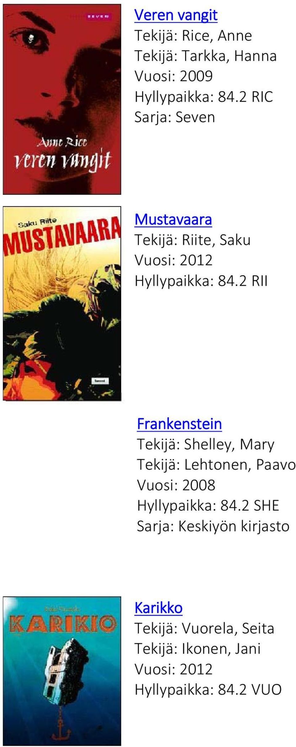 2 RII Frankenstein Tekijä: Shelley, Mary Tekijä: Lehtonen, Paavo Vuosi: 2008