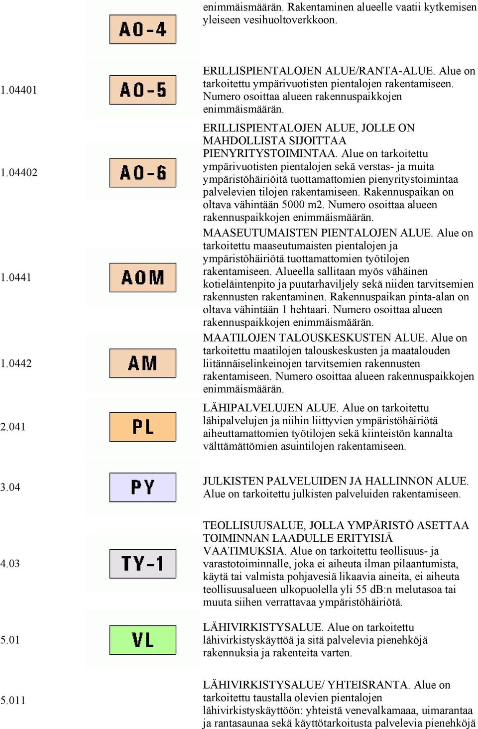 Alue on tarkoitettu ympärivuotisten pientalojen sekä verstas- ja muita ympäristöhäiriöitä tuottamattomien pienyritystoimintaa palvelevien tilojen rakentamiseen.