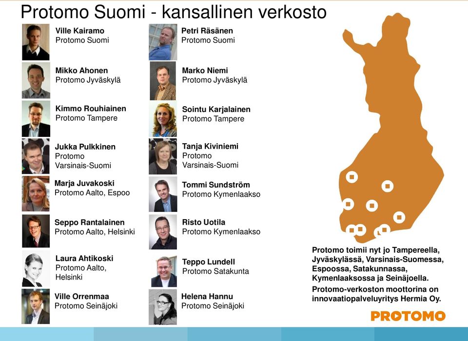 Rantalainen Protomo Aalto, Helsinki Risto Uotila Protomo Kymenlaakso Laura Ahtikoski Protomo Aalto, Helsinki Teppo Lundell Protomo Satakunta Ville Orrenmaa Protomo Seinäjoki Helena Hannu