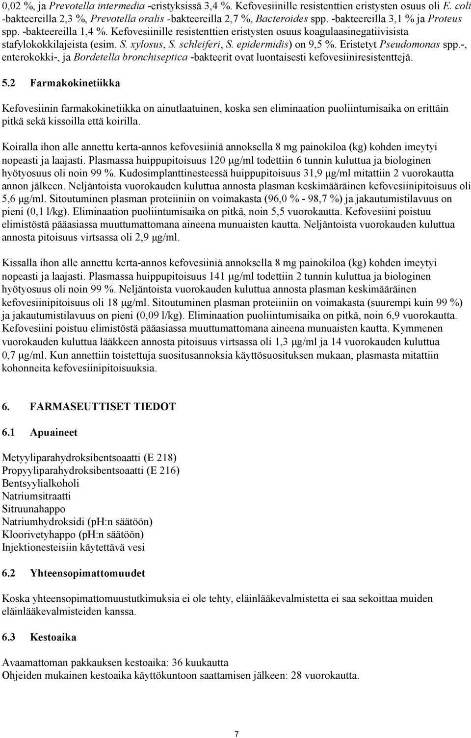 epidermidis) on 9,5 %. Eristetyt Pseudomonas spp.-, enterokokki-, ja Bordetella bronchiseptica -bakteerit ovat luontaisesti kefovesiiniresistenttejä. 5.