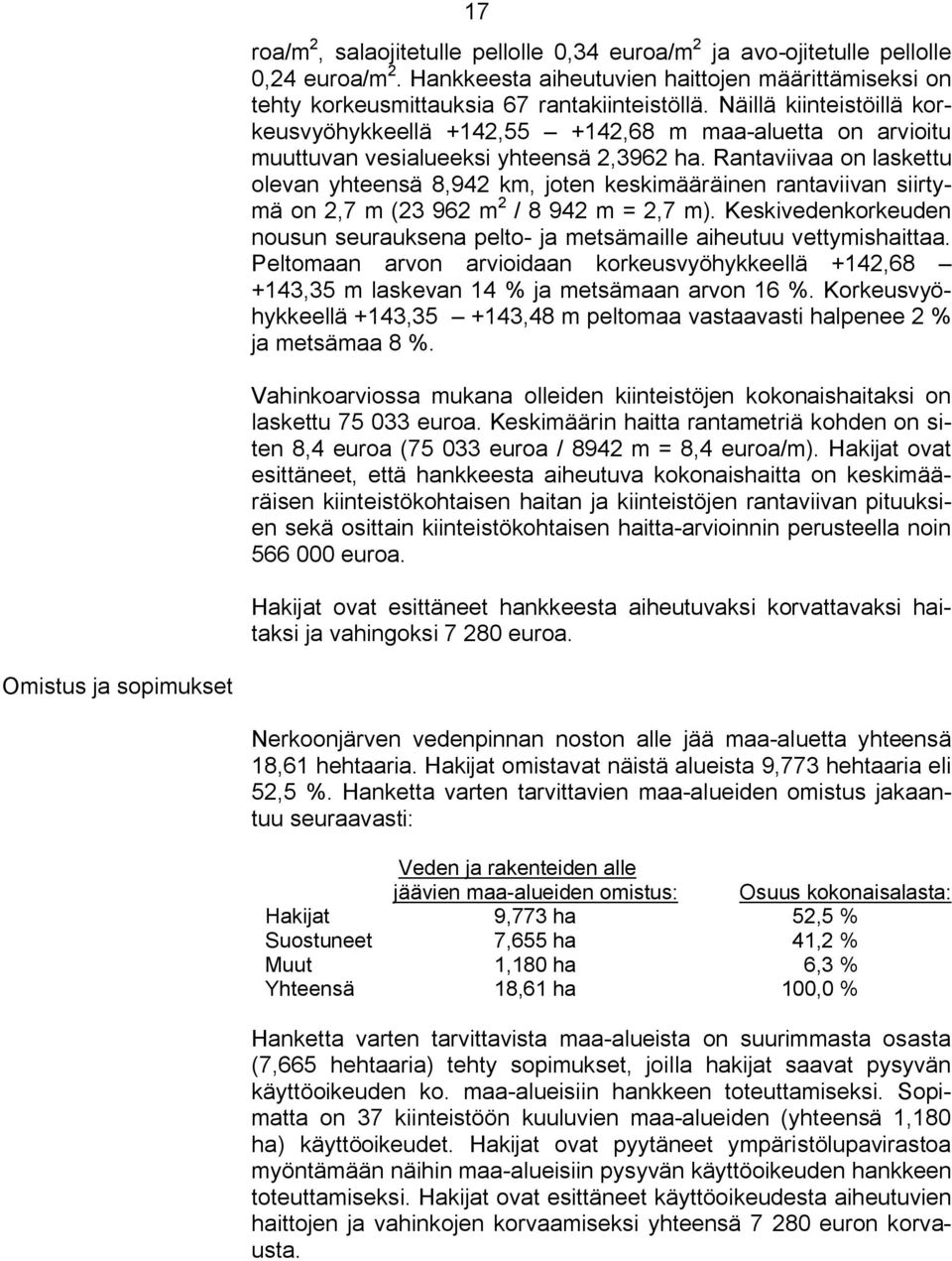 Rantaviivaa on laskettu olevan yhteensä 8,942 km, joten keskimääräinen rantaviivan siirtymä on 2,7 m (23 962 m 2 / 8 942 m = 2,7 m).