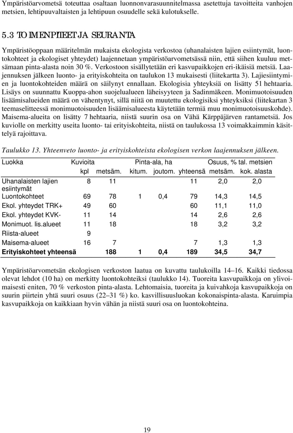 että siihen kuuluu metsämaan pinta-alasta noin 30 %. Verkostoon sisällytetään eri kasvupaikkojen eri-ikäisiä metsiä.