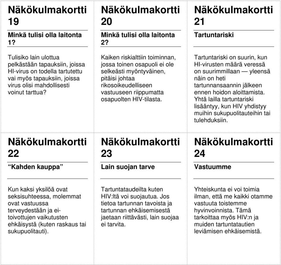 21 Tartuntariski Tartuntariski on suurin, kun HI-virusten määrä veressä on suurimmillaan yleensä näin on heti tartunnansaannin jälkeen ennen hoidon aloittamista.