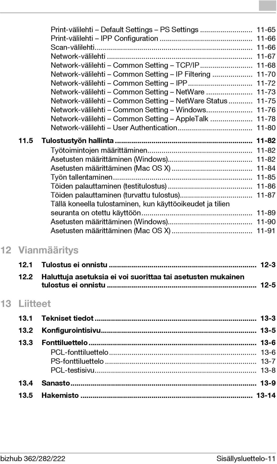 .. 11-73 Network-välilehti Common Setting NetWare Status... 11-75 Network-välilehti Common Setting Windows... 11-76 Network-välilehti Common Setting AppleTalk.