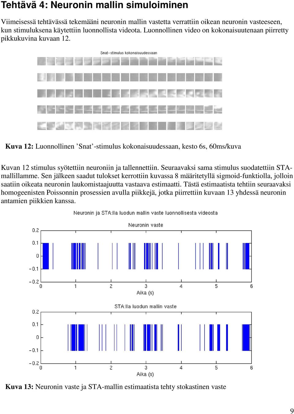 Kuva 1: Luonnollinen Snat -stimulus kokonaisuudessaan, kesto 6s, 60ms/kuva Kuvan 1 stimulus syötettiin neuroniin ja tallennettiin. Seuraavaksi sama stimulus suodatettiin STAmallillamme.