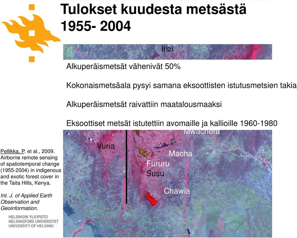 avomaille ja kallioille 1960-1980 Mwachora Pellikka, P. et al., 2009.