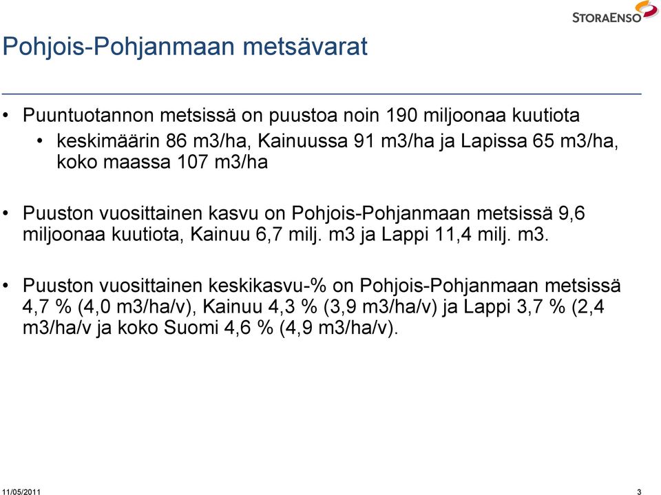 9,6 miljoonaa kuutiota, Kainuu 6,7 milj. m3 