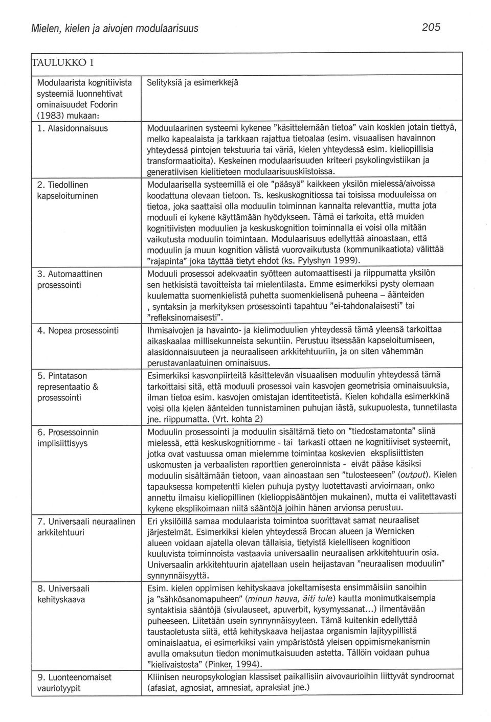 visuaalisen havainnon yhteydessä pintojen tekstuuria tai väriä, kielen yhteydessä esim. kieliopillisia transformaatioita).