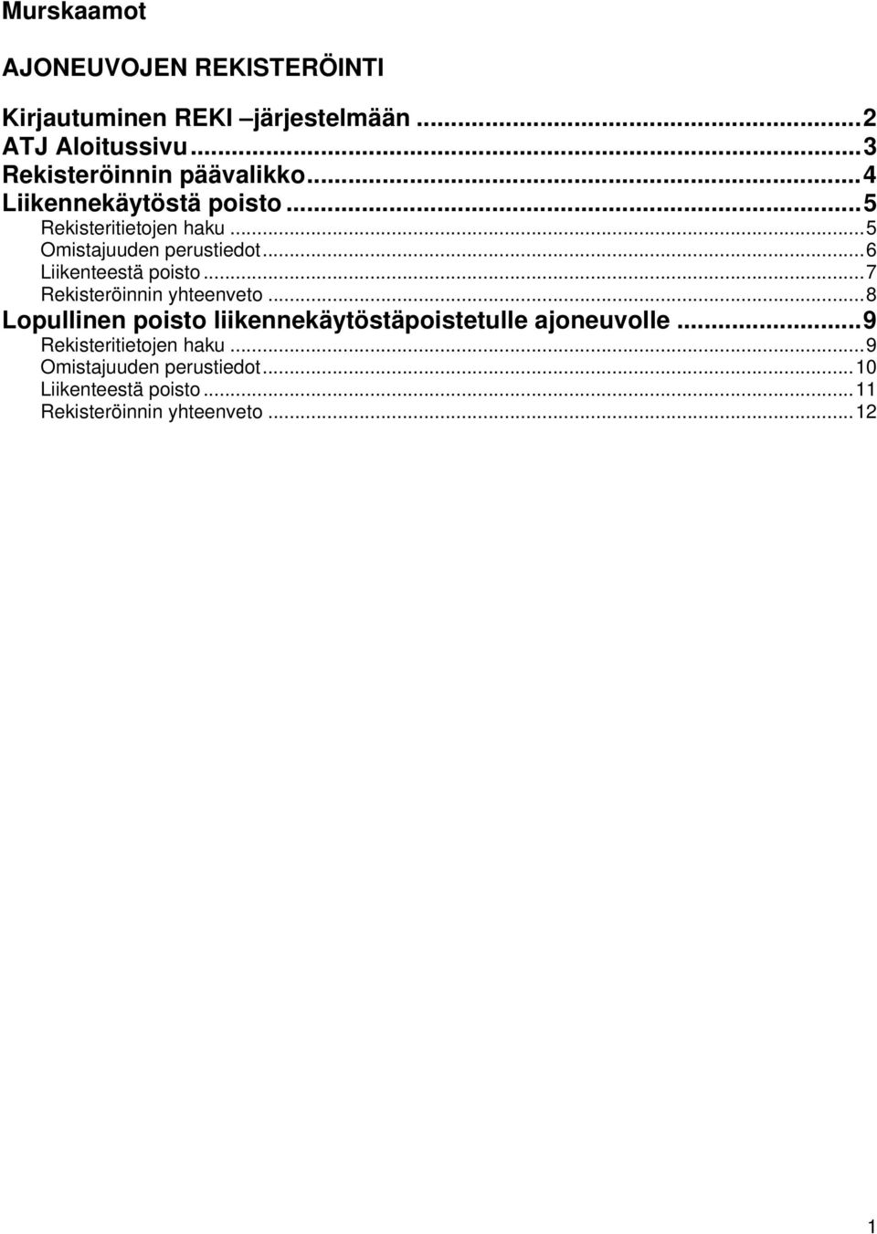 ..5 Omistajuuden perustiedot...6 Liikenteestä poisto...7 Rekisteröinnin yhteenveto.