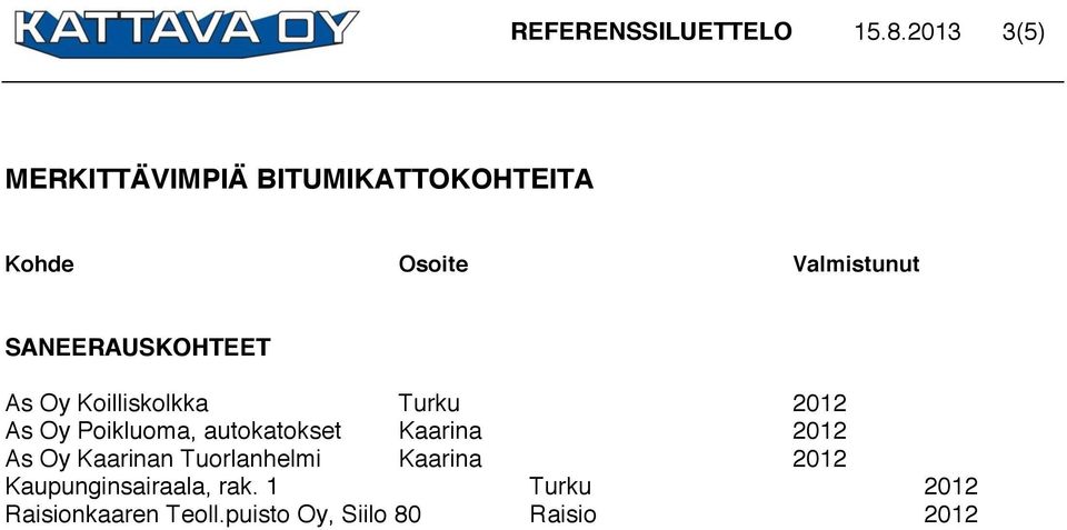 Poikluoma, autokatokset Kaarina 2012 As Oy Kaarinan