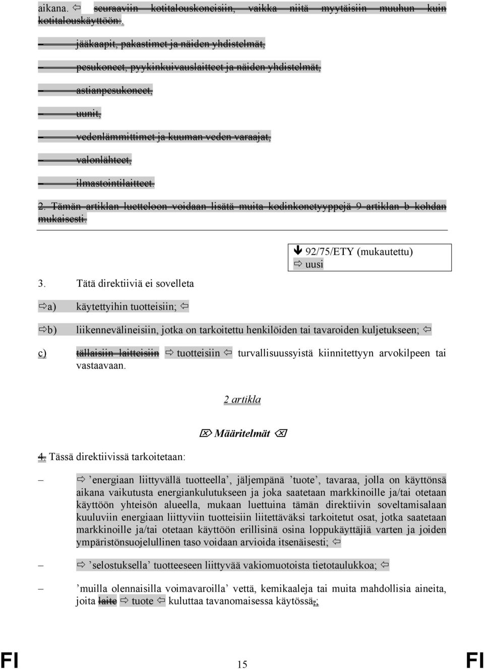 ilmastointilaitteet. 2. Tämän artiklan luetteloon voidaan lisätä muita kodinkonetyyppejä 9 artiklan b kohdan mukaisesti. 3.