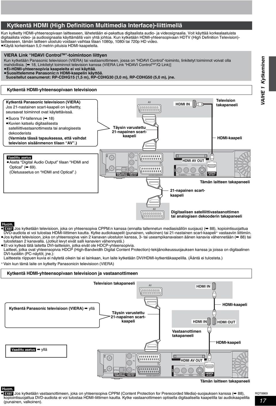 Kun kytketään HDMI-yhteensopivaan HDTV (High Definition Television)- laitteeseen, tämän laitteen ulostulo voidaan vaihtaa tilaan 1080p, 1080i tai 720p HD video.