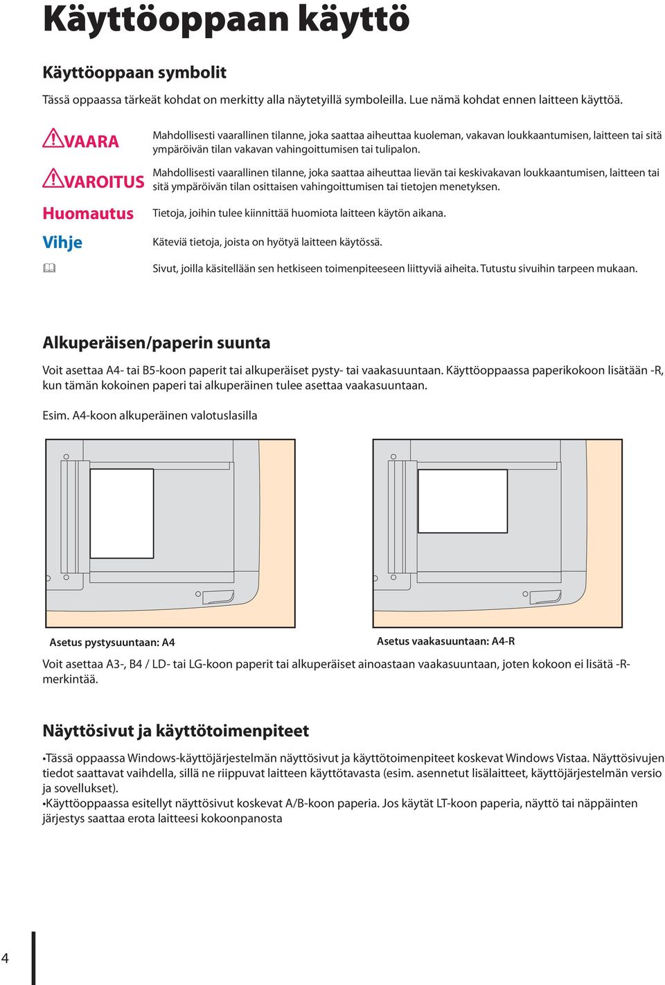 Mahdollisesti vaarallinen tilanne, joka saattaa aiheuttaa lievän tai keskivakavan loukkaantumisen, laitteen tai sitä ympäröivän tilan osittaisen vahingoittumisen tai tietojen menetyksen.