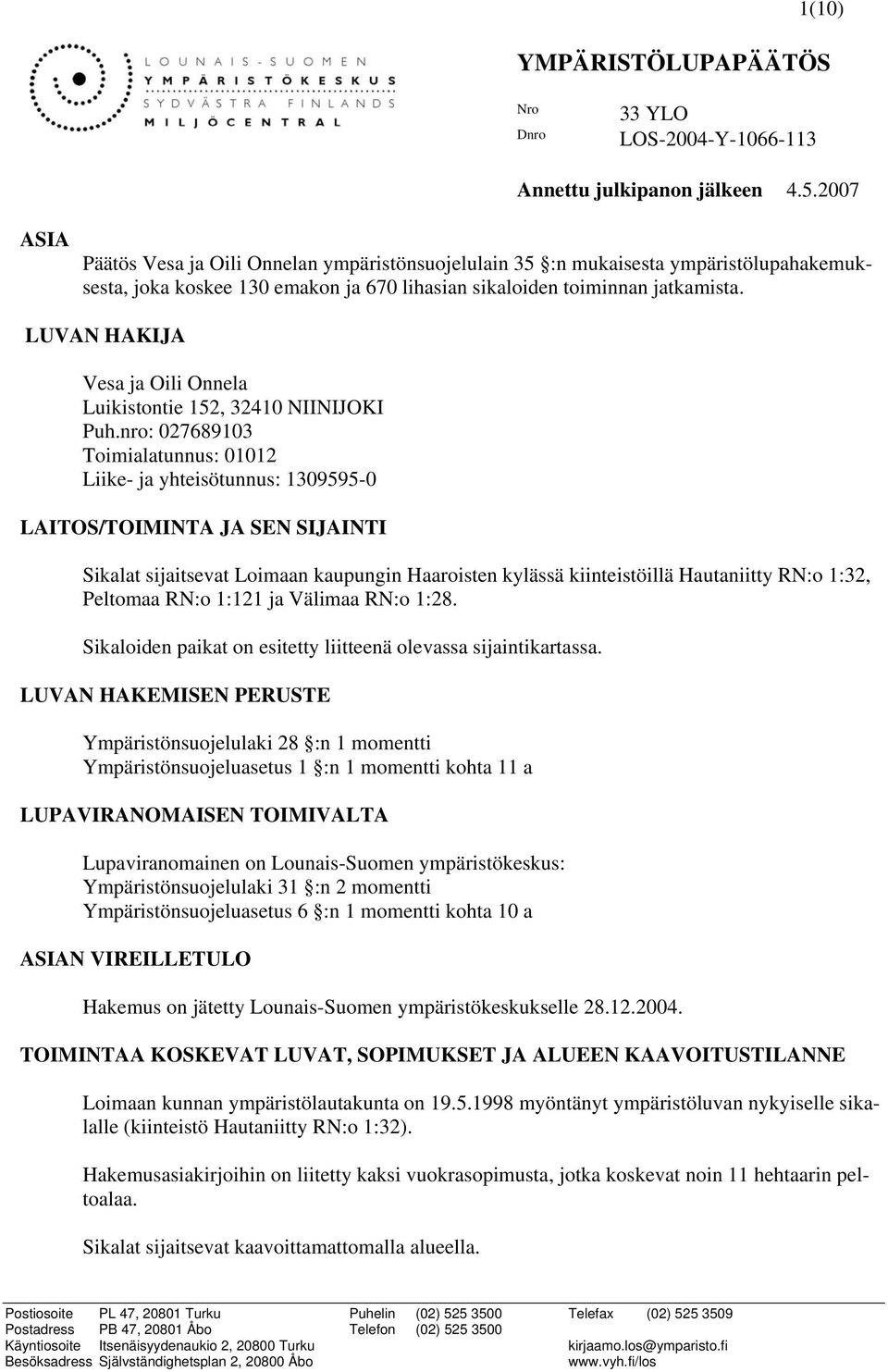 LUVAN HAKIJA Vesa ja Oili Onnela Luikistontie 152, 32410 NIINIJOKI Puh.