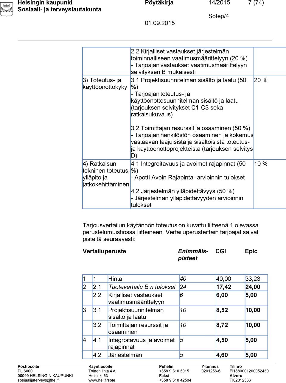 1 Projektisuunnitelman sisältö ja laatu (50 %) - Tarjoajan toteutus- ja käyttöönottosuunnitelman sisältö ja laatu (tarjouksen selvitykset C1-C3 sekä ratkaisukuvaus) 20 % 3.