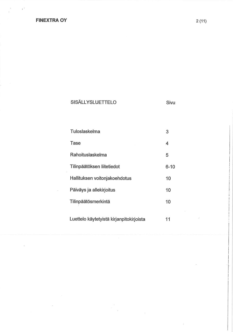 Hallituksen voitonjakoehdotus 10 Päiväys ja allekirjoitus 10