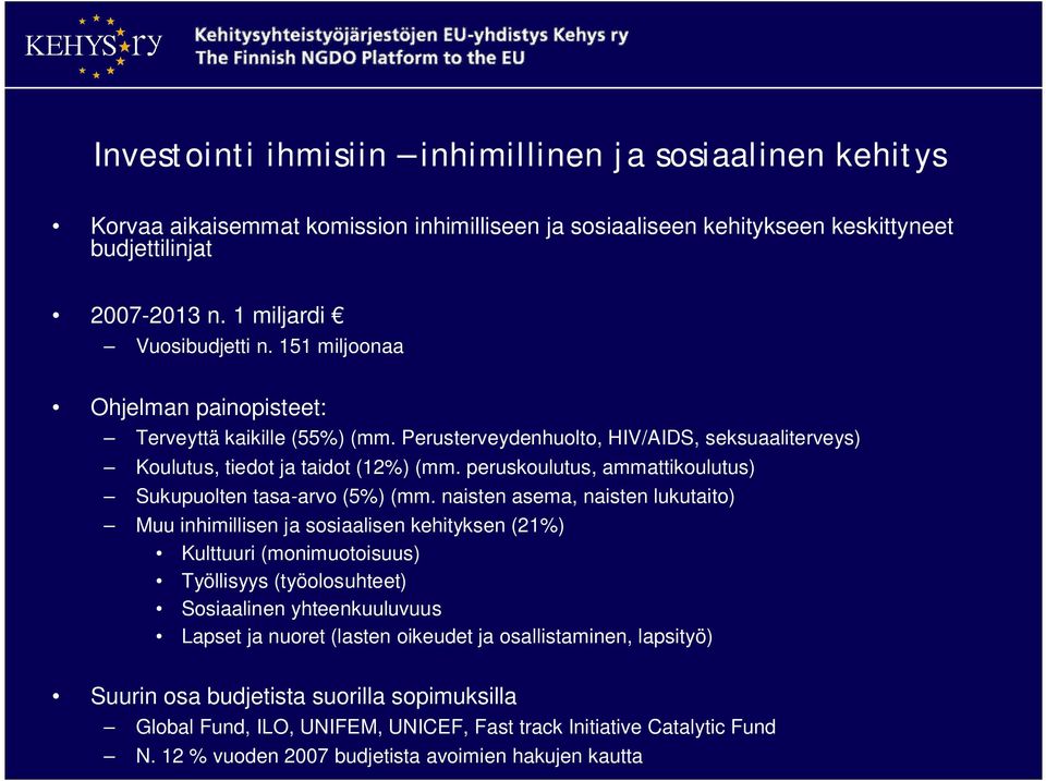 peruskoulutus, ammattikoulutus) Sukupuolten tasa-arvo (5%) (mm.