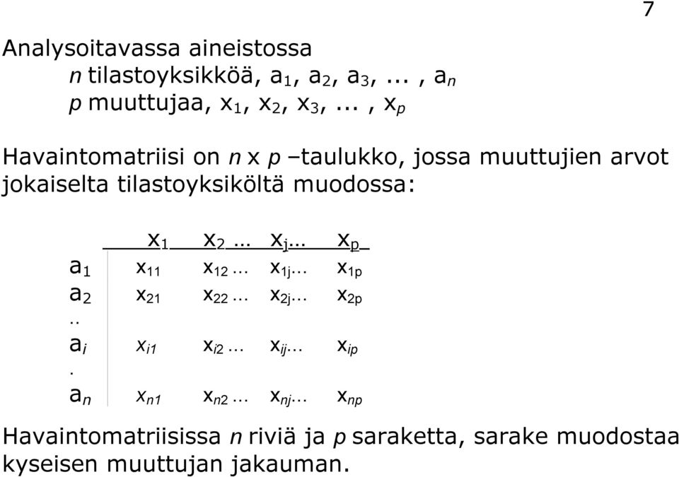 x 2 x j x p a 1 x 11 x 12... x 1j... x 1p a 2 x 21 x 22... x 2j... x 2p.. a i x i1 x i2... x ij... x ip.