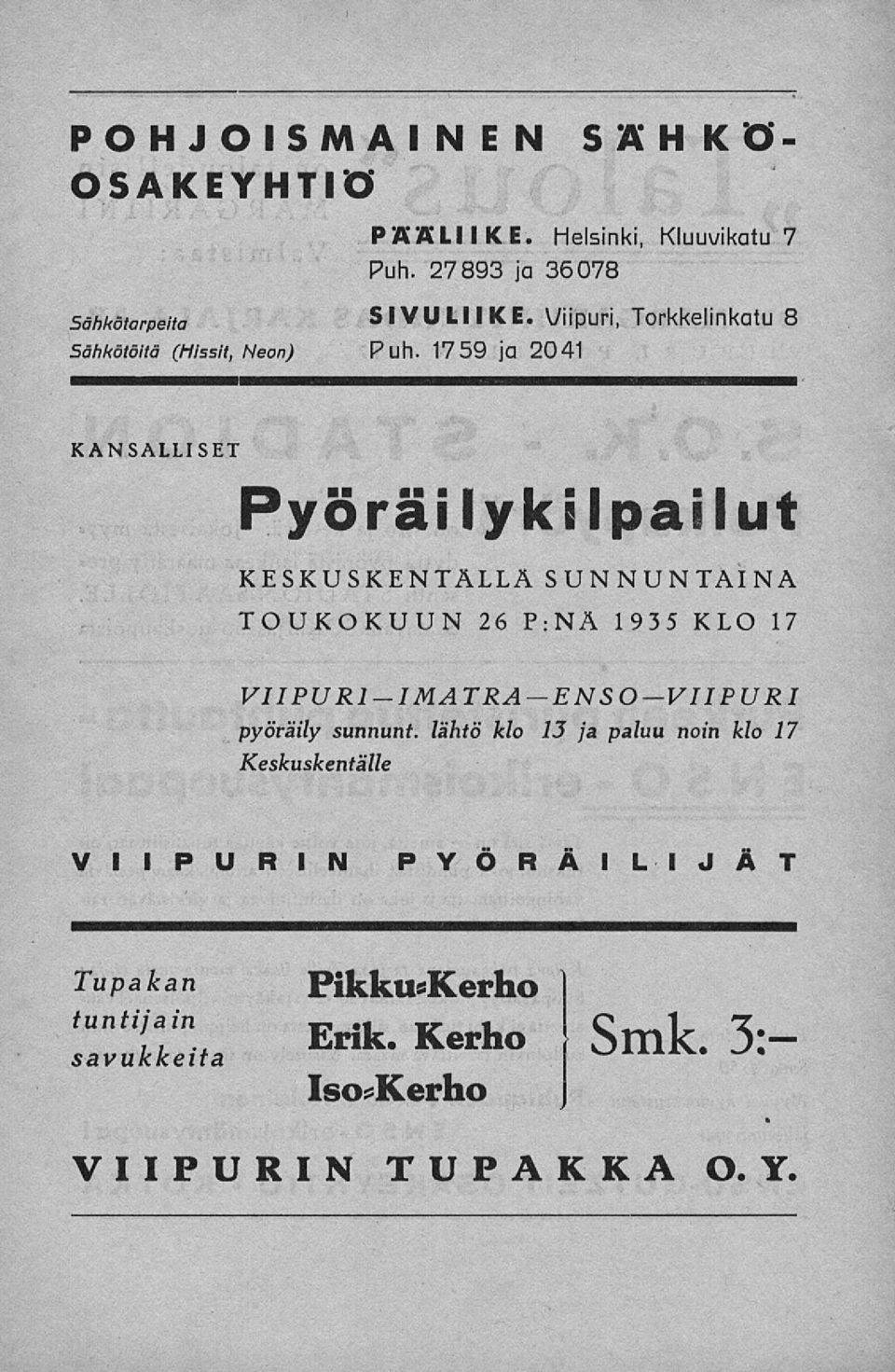 1759 ja 2041 KANSALLISET Pyöräi Iyk 5 1pa i lut KESKUSKENTÄLLÄ SUNNUNTAINA TOUKOKUUN 26 P.