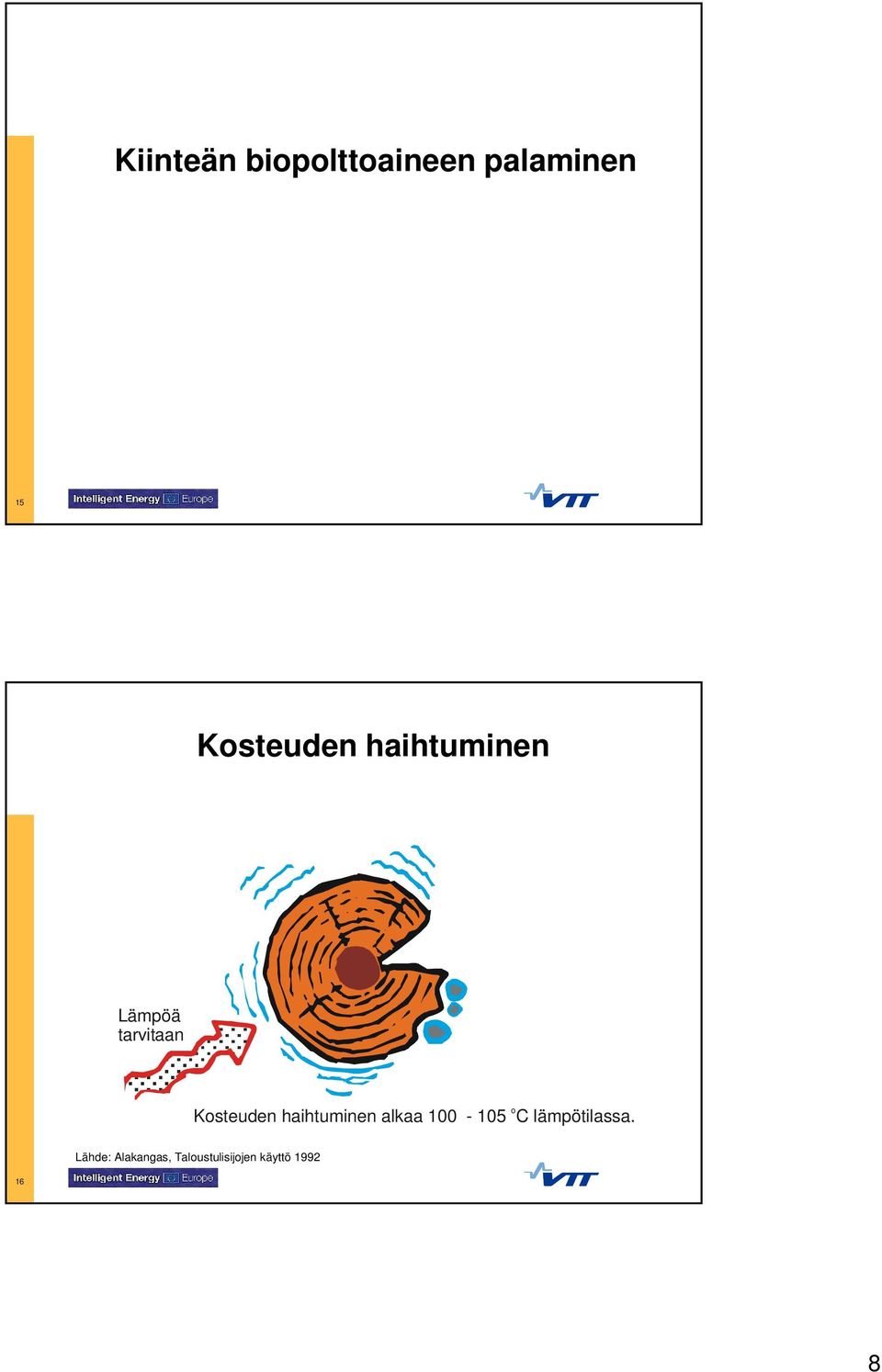 Kosteuden haihtuminen alkaa 100 o - 105 C