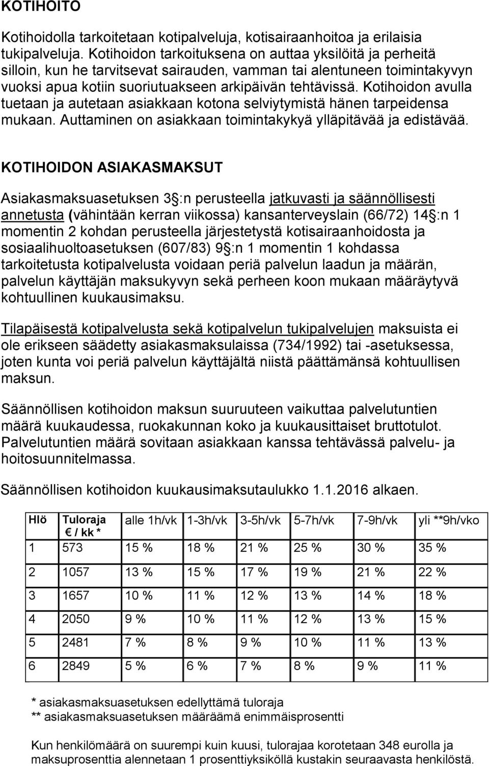 Kotihoidon avulla tuetaan ja autetaan asiakkaan kotona selviytymistä hänen tarpeidensa mukaan. Auttaminen on asiakkaan toimintakykyä ylläpitävää ja edistävää.