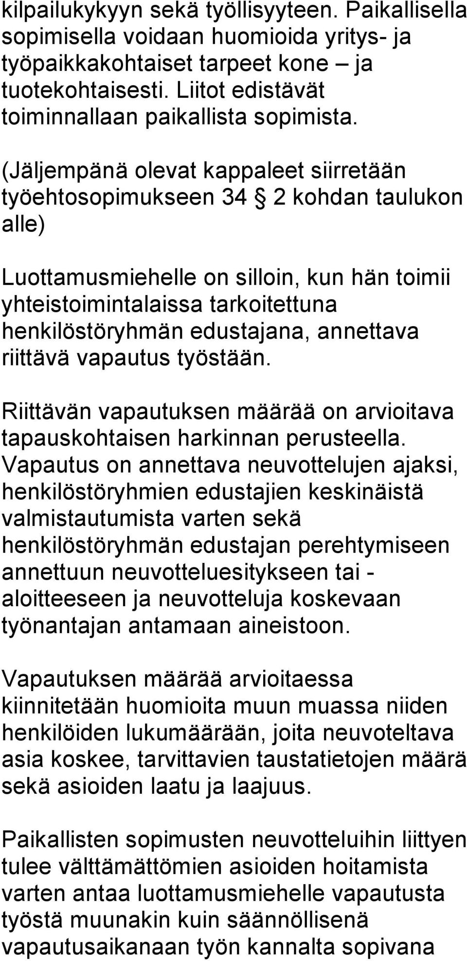 annettava riittävä vapautus työstään. Riittävän vapautuksen määrää on arvioitava tapauskohtaisen harkinnan perusteella.