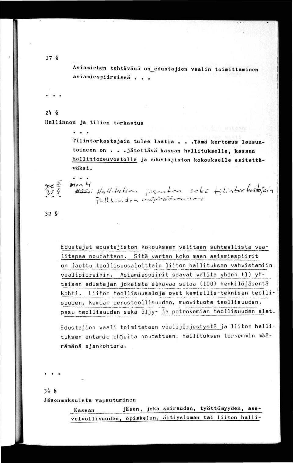 Sitä varten koko maan asiamiespiirit on jaettu teollisuusaloittain liiton hallituksen vahvistamiin vaalipiireihin, Asiamiespiirit saavat valita yhden (ju teisen edustajan jokaista äikavaa sataa (100)