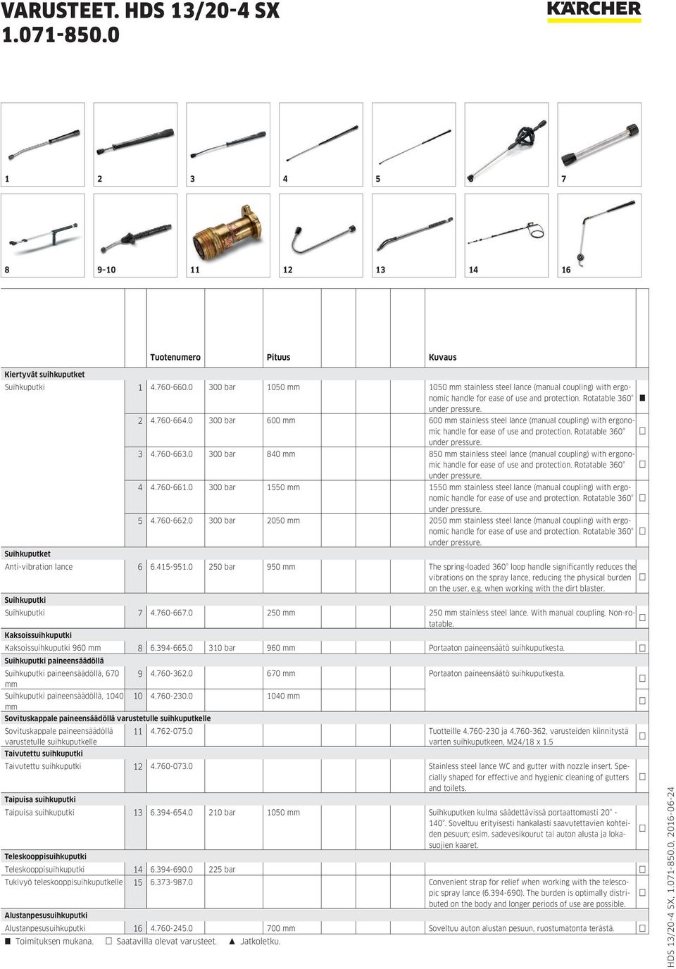 0 300 bar 600 mm 600 mm stainless steel lance (manual coupling) with ergonomic handle for ease of use and protection. Rotatable 360 under pressure. 3 4.760-663.