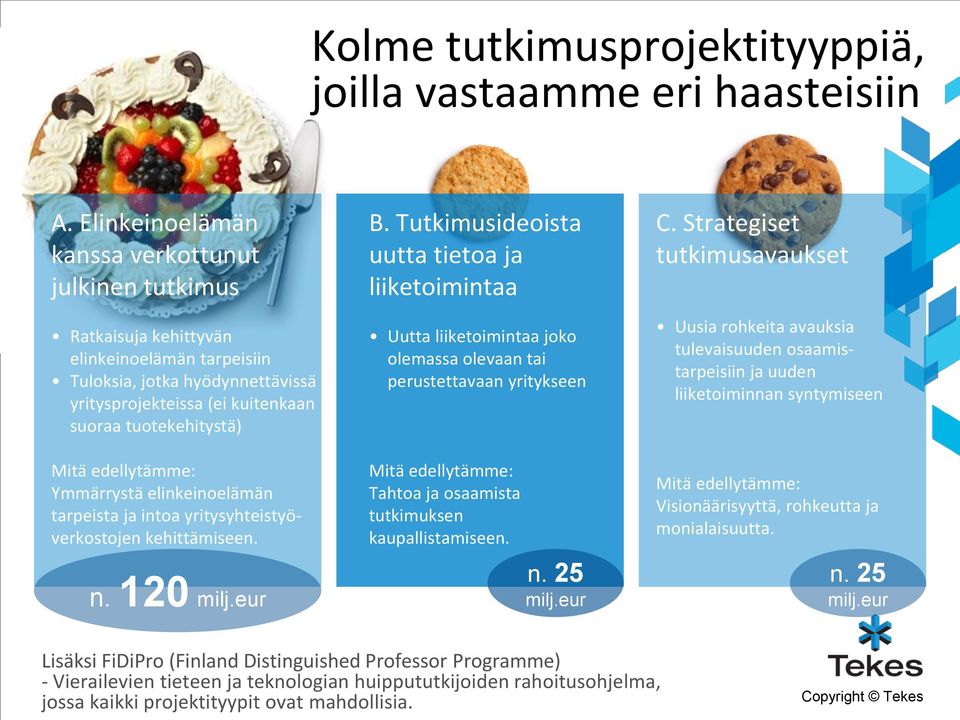 edellytämme: Ymmärrystä elinkeinoelämän tarpeista ja intoa yritysyhteistyöverkostojen kehittämiseen. n. 120 milj.eur B.