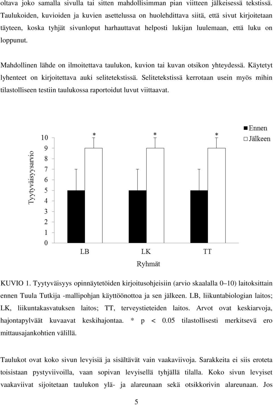 Mahdollinen lähde on ilmoitettava taulukon, kuvion tai kuvan otsikon yhteydessä. Käytetyt lyhenteet on kirjoitettava auki selitetekstissä.