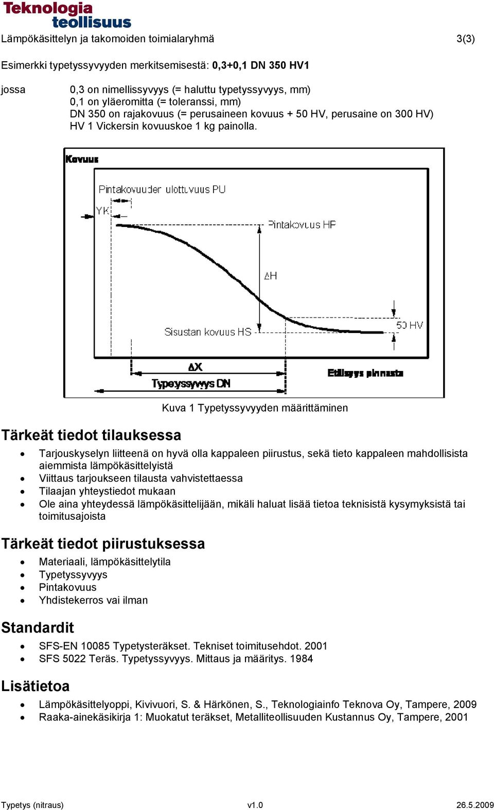 Tärkeät tiedot tilauksessa Kuva 1 Typetyssyvyyden määrittäminen Tarjouskyselyn liitteenä on hyvä olla kappaleen piirustus, sekä tieto kappaleen mahdollisista aiemmista lämpökäsittelyistä Viittaus