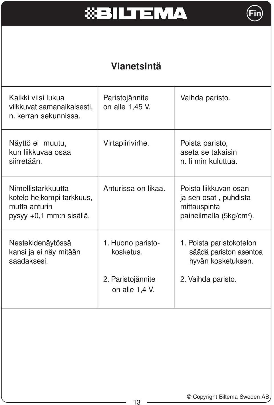Poista liikkuvan osan kotelo heikompi tarkkuus, ja sen osat, puhdista mutta anturin mittauspinta pysyy +0,1 mm:n sisällä. paineilmalla (5kg/cm 2 ).