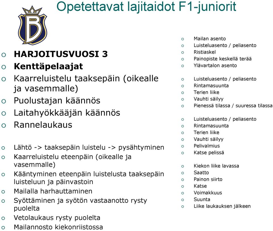 vastaanotto rysty puolelta Vetolaukaus rysty puolelta Mailannosto kiekonriistossa Mailan asento Luisteluasento / peliasento Ristiaskel Painopiste keskellä terää Ylävartalon asento Luisteluasento /