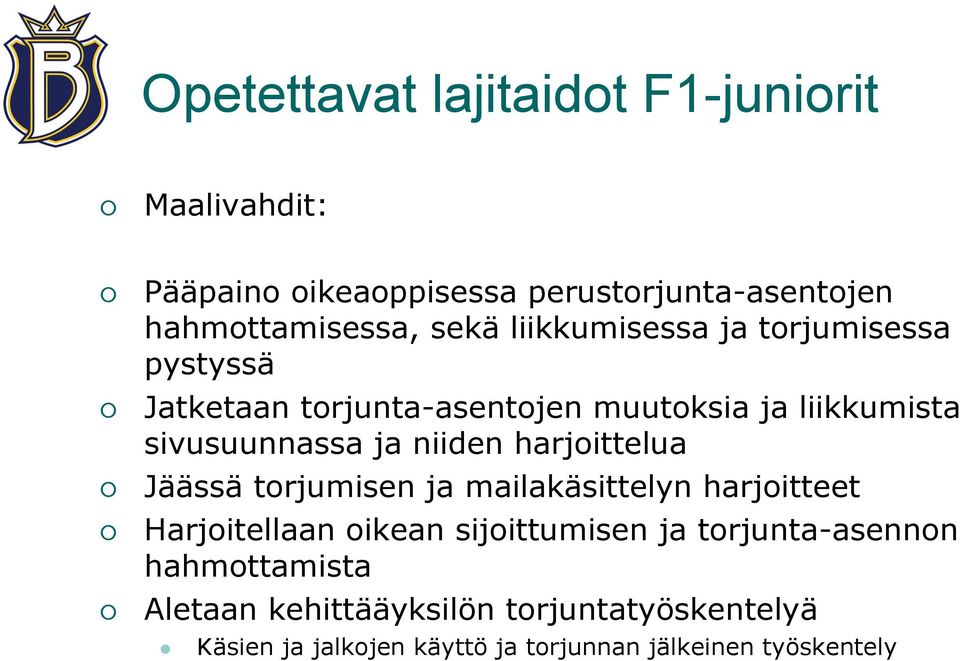 harjoittelua Jäässä torjumisen ja mailakäsittelyn harjoitteet Harjoitellaan oikean sijoittumisen ja torjunta-asennon
