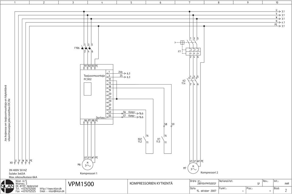 soveltuu DC:lle 3N 400V 50 HZ Sulake 3x63A Max.