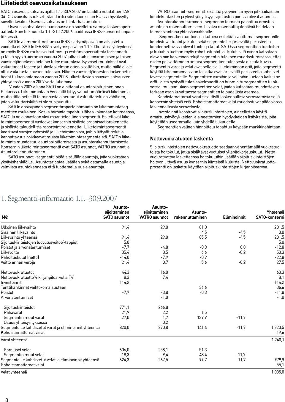 SATOn aiemmin ilmoittamaa IFRS-siirtymäpäivää on aikaistettu vuodella eli SATOn IFRS:ään siirtymispäivä on 1.1.2005.