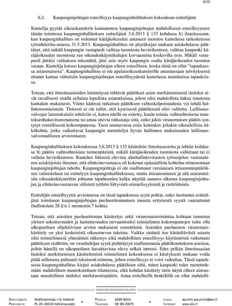 kaupunginhallituksen esittelijänä 3.6.2013 