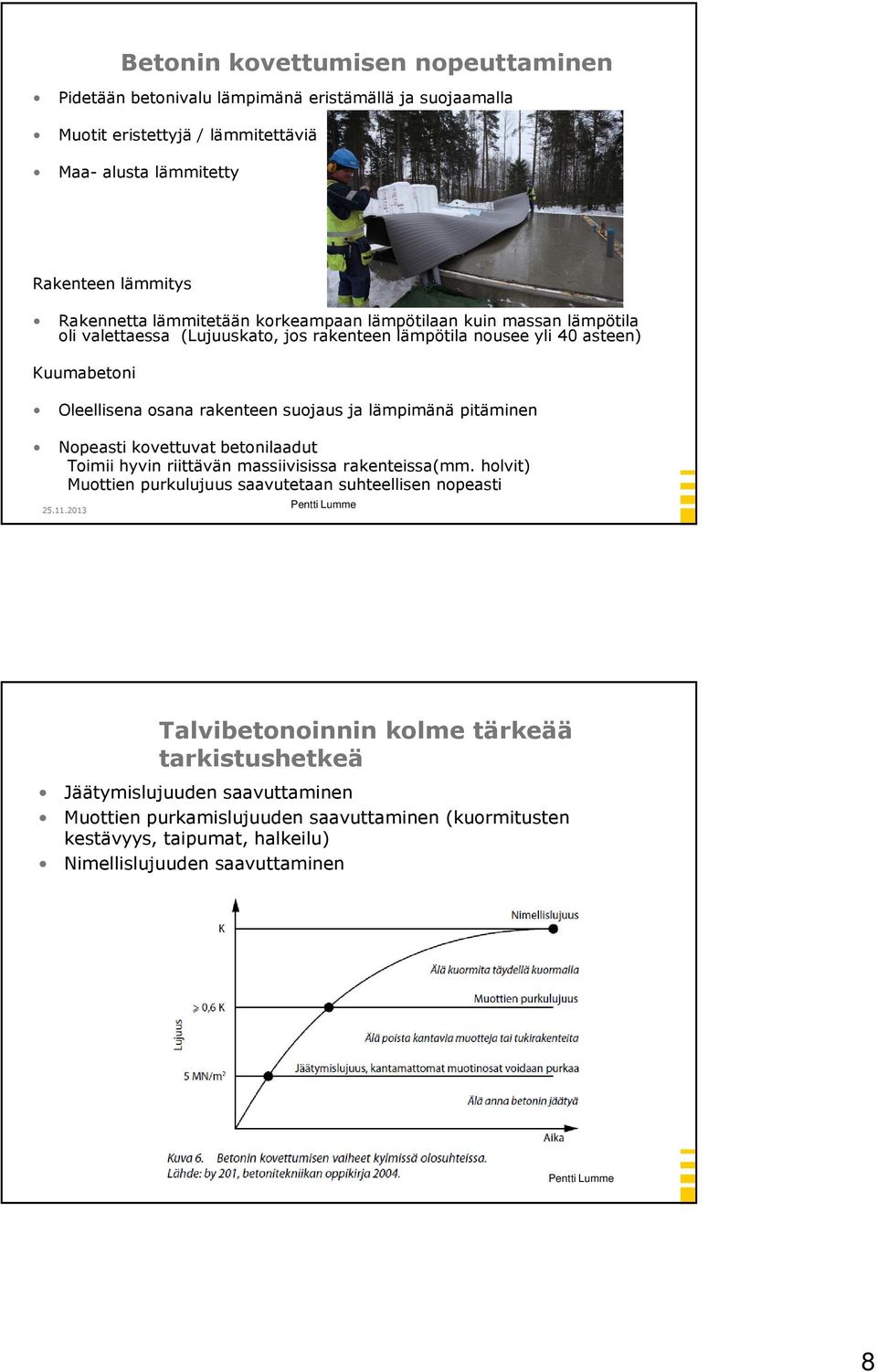 ja lämpimänä pitäminen Nopeasti kovettuvat betonilaadut Toimii hyvin riittävän massiivisissa rakenteissa(mm.