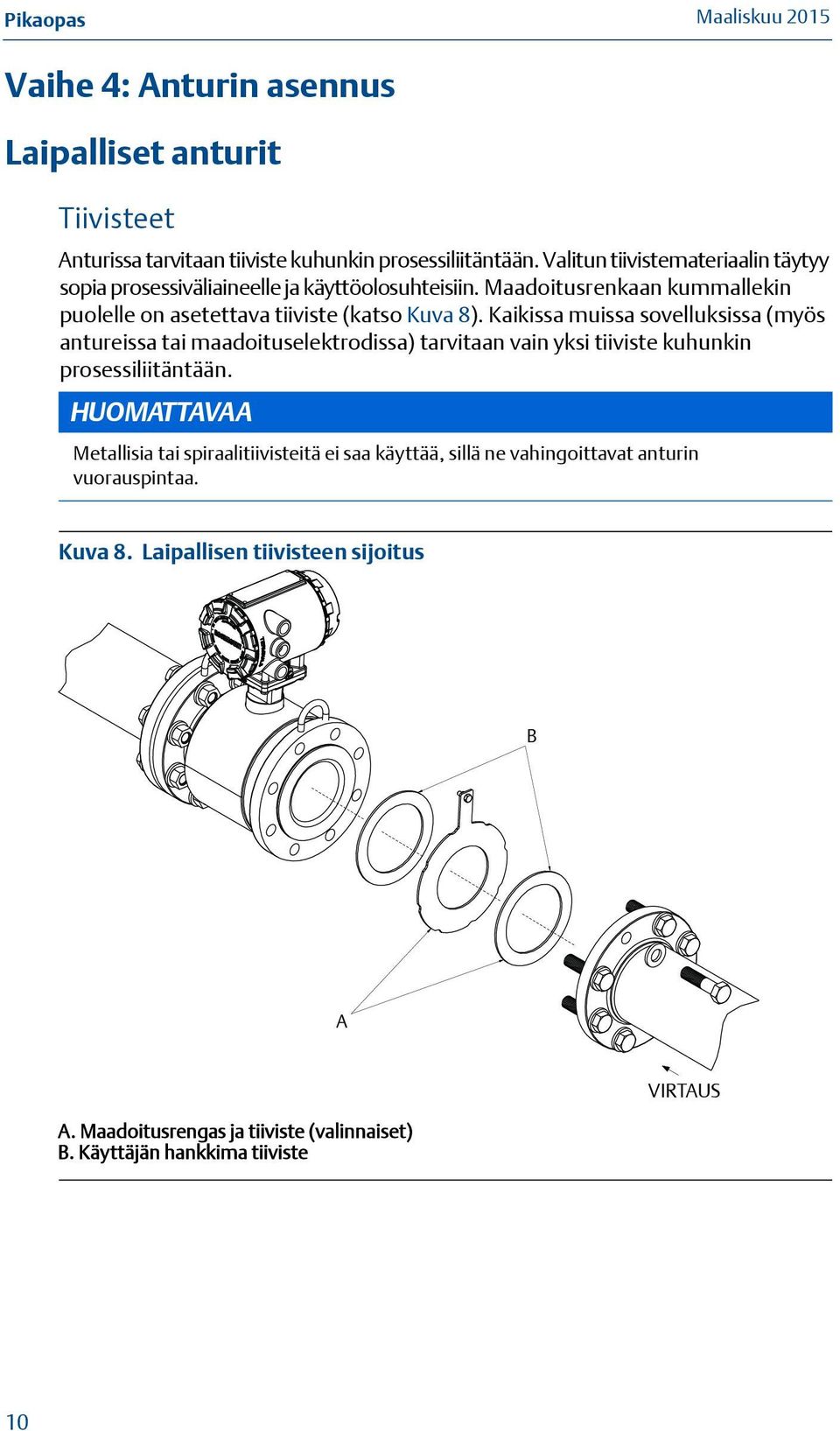 Kaikissa muissa sovelluksissa (myös antureissa tai maadoituselektrodissa) tarvitaan vain yksi tiiviste kuhunkin prosessiliitäntään.