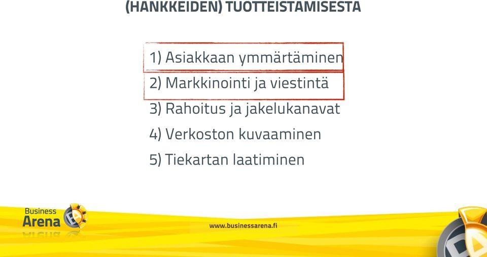 Markkinointi ja viestintä 3) Rahoitus ja