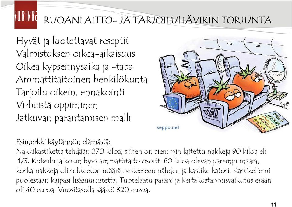 laitettu nakkeja 90 kiloa eli 1/3.