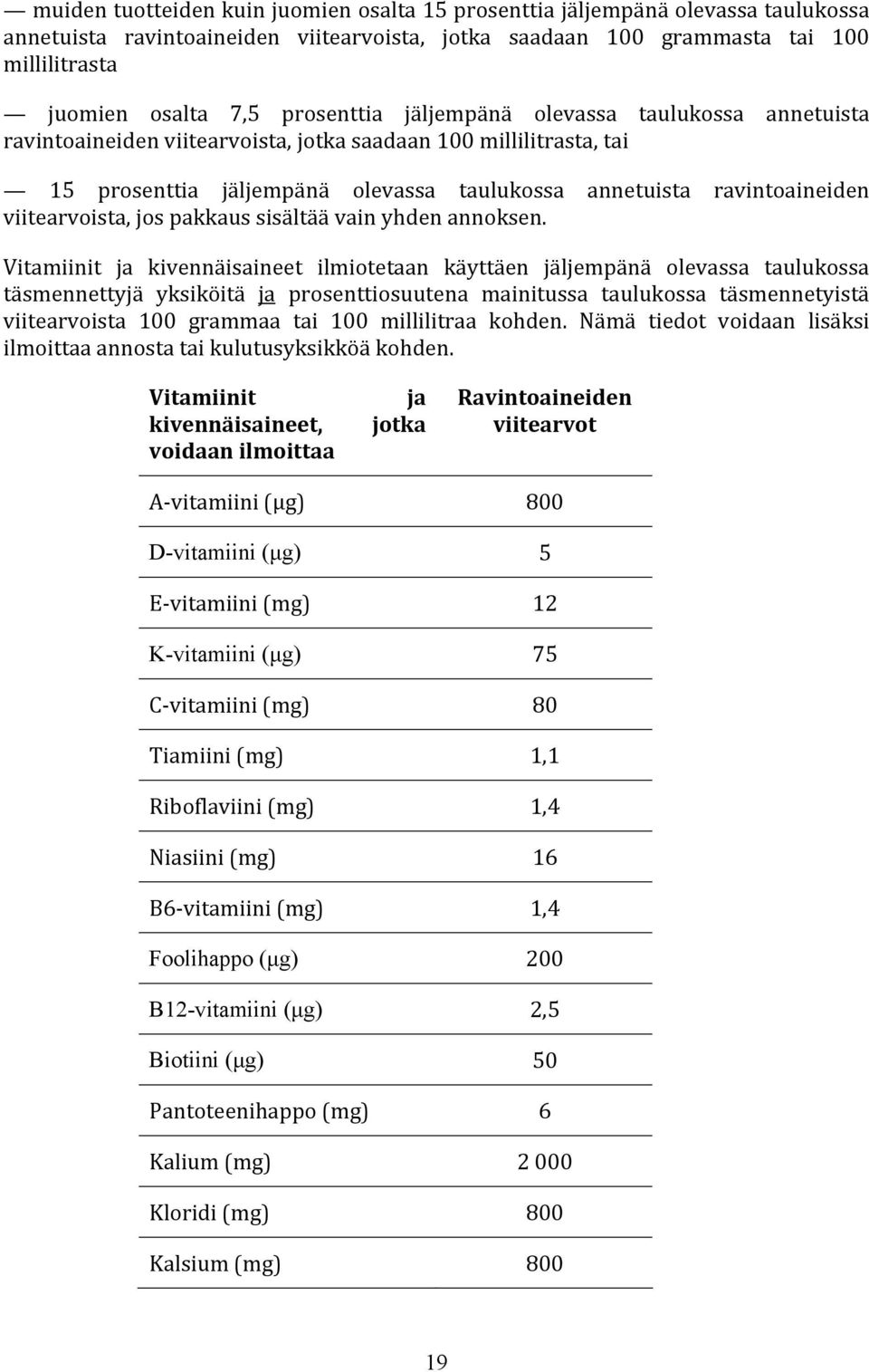 viitearvoista, jos pakkaus sisältää vain yhden annoksen.