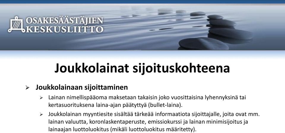 Joukkolainan myyntiesite sisältää tärkeää informaatiota sijoittajalle, joita ovat mm.