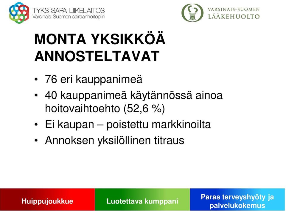 ainoa hoitovaihtoehto (52,6 %) Ei kaupan