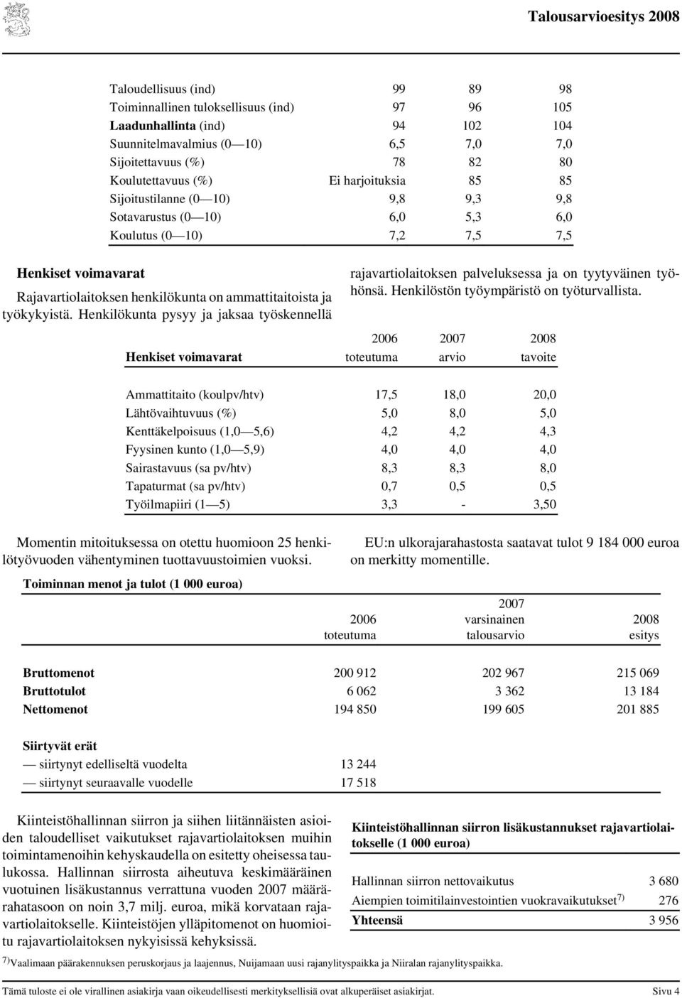 työkykyistä. Henkilökunta pysyy ja jaksaa työskennellä rajavartiolaitoksen palveluksessa ja on tyytyväinen työhönsä. Henkilöstön työympäristö on työturvallista.