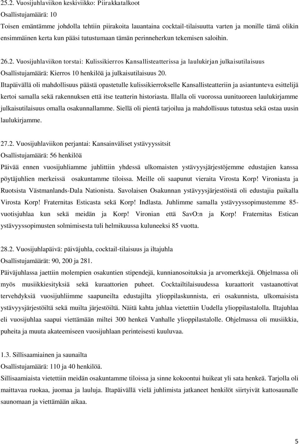 .2. Vuosijuhlaviikon torstai: Kulissikierros Kansallisteatterissa ja laulukirjan julkaisutilaisuus Osallistujamäärä: Kierros 10 henkilöä ja julkaisutilaisuus 20.