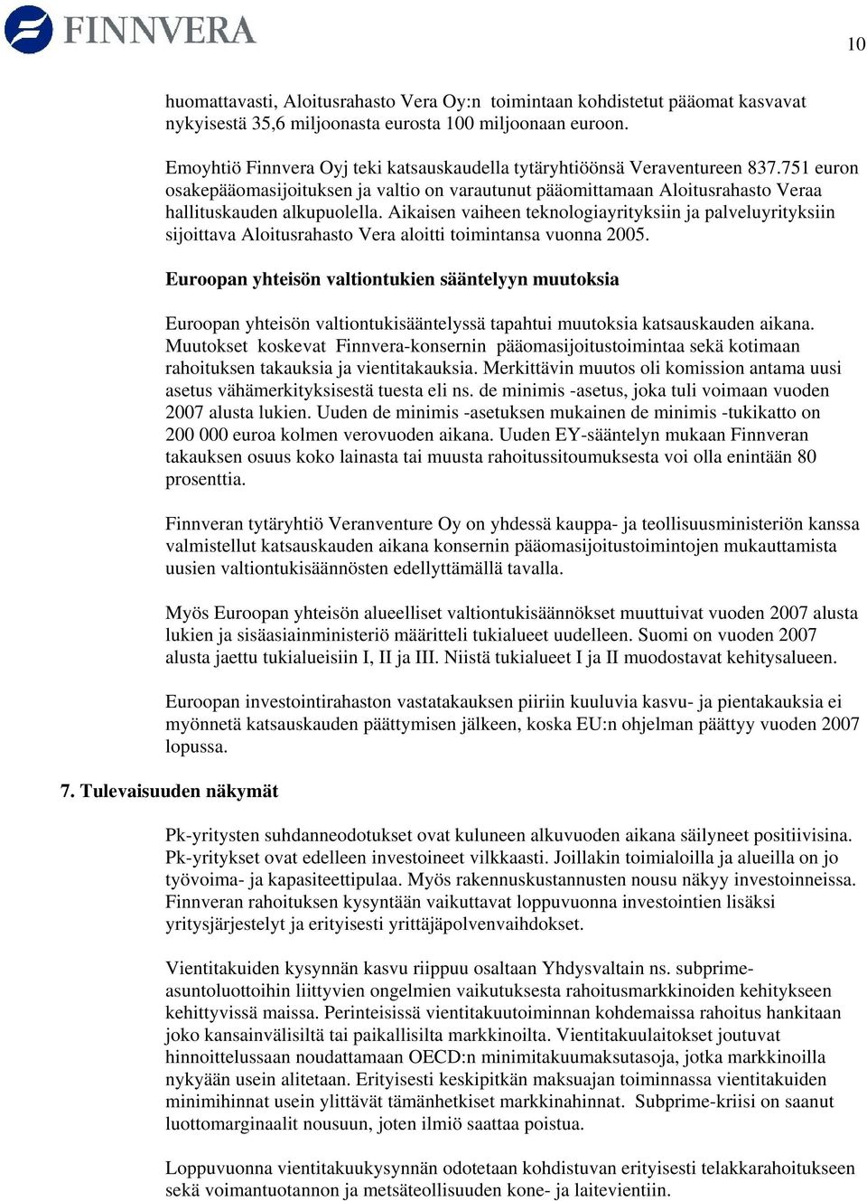 Aikaisen vaiheen teknologiayrityksiin ja palveluyrityksiin sijoittava Aloitusrahasto Vera aloitti toimintansa vuonna 2005.