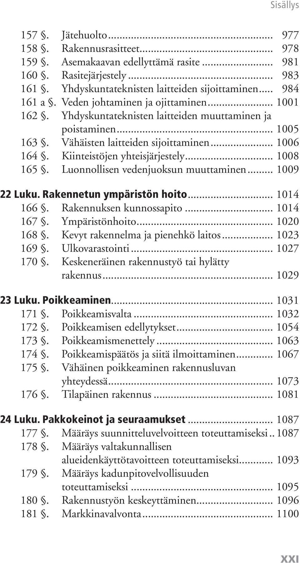 .. 1008 165. Luonnollisen vedenjuoksun muuttaminen... 1009 22 Luku. Rakennetun ympäristön hoito... 1014 166. Rakennuksen kunnossapito... 1014 167. Ympäristönhoito... 1020 168.