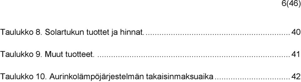 ... 40 Taulukko 9. Muut tuotteet.